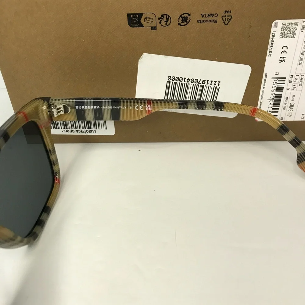 BURBERRY BE4293 380687 square sunglass black on vintage check framegrey lenses.